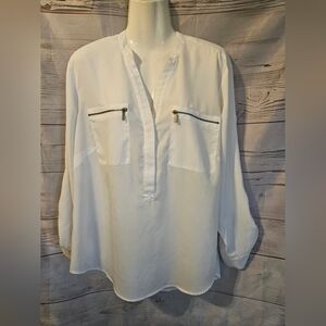 Michael Michael Kors White Zip Pocket Blouse Women’s Plus Size 1X